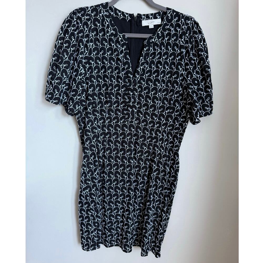 LOFT Black Embroidered Eyelet Petite Dress‎ Size 10P Office Coquette LBD